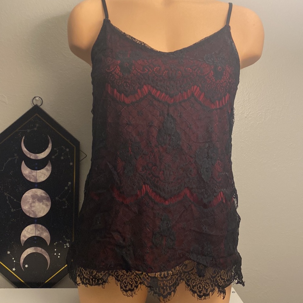 maurices lace tank black and maroon